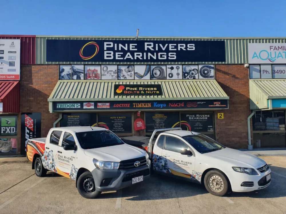 Pine Rivers Bearings storefront with branded service vehicles